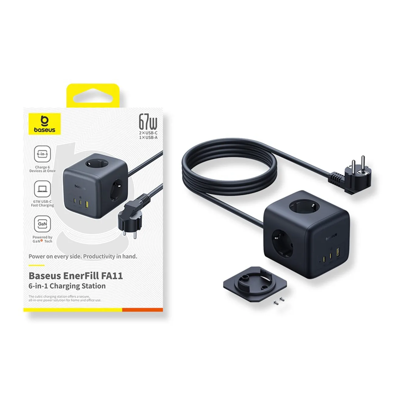 USB-A/USB-C produžni kabel za napajanje s EU utikačem, 67 W, 1,5 m 5
