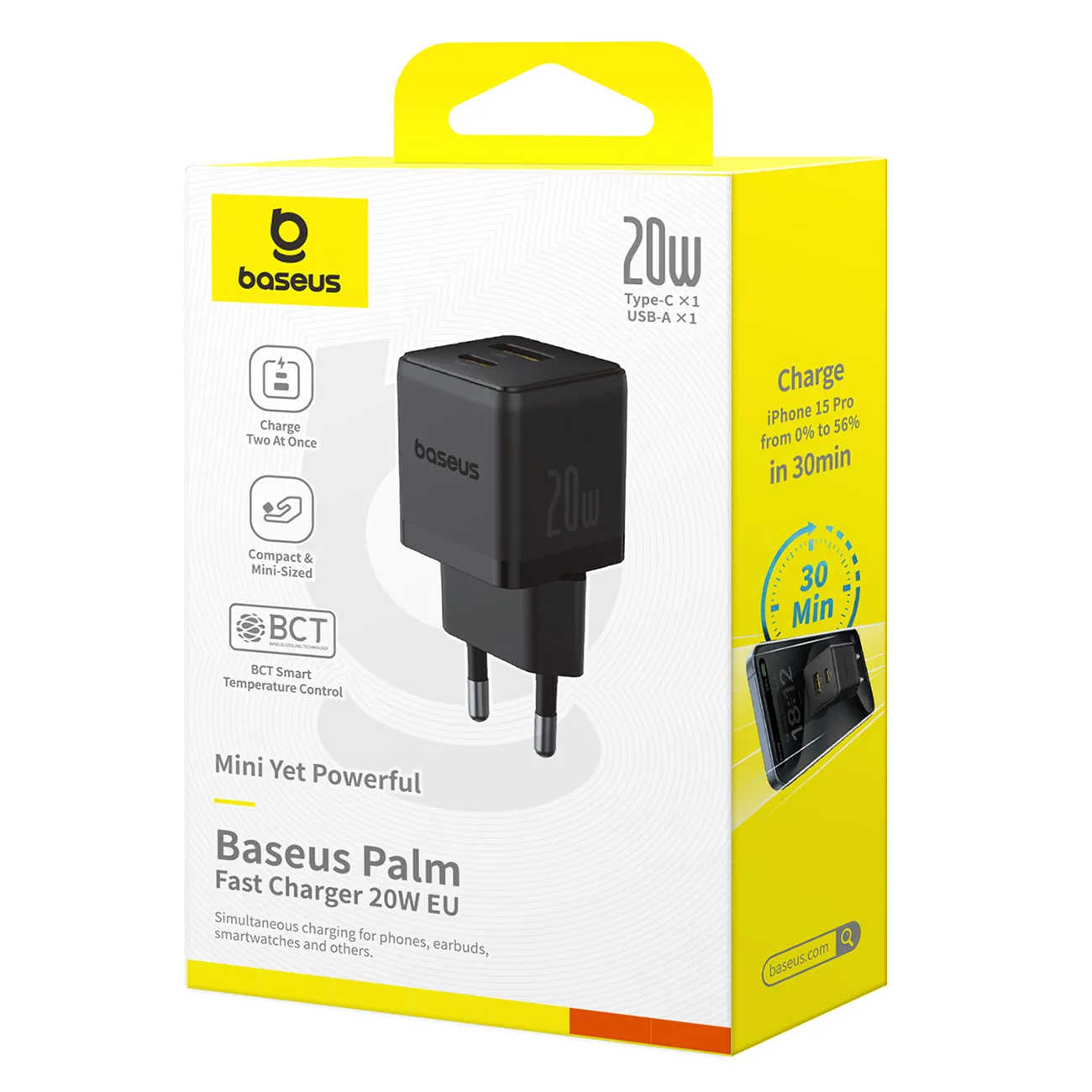 Palm 20W USB-C na USB-A zidni punjač - crni 7