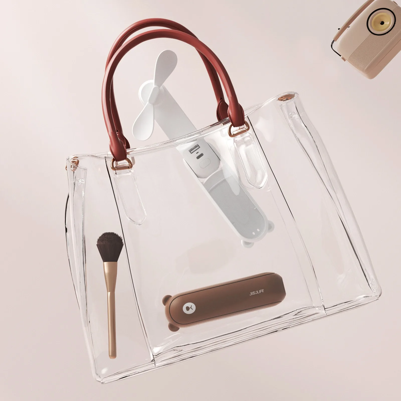 Portable Mini Fan, Power Bank, Flashlight, USB-A, USB-C, 4500mAh - Brown 3