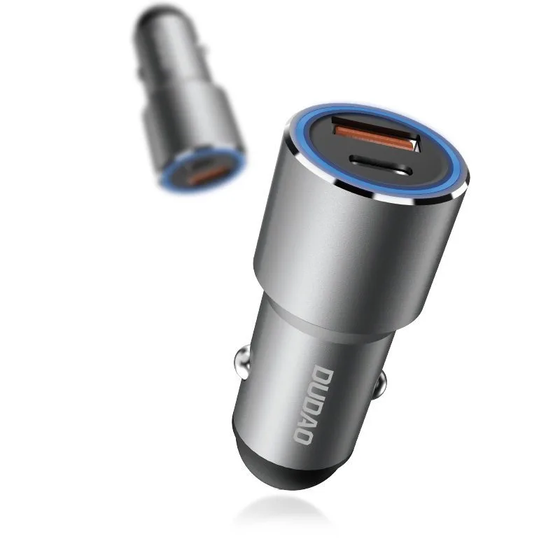 USB-A – USB-C PD QC 22,5 W-os autós töltő – szürke