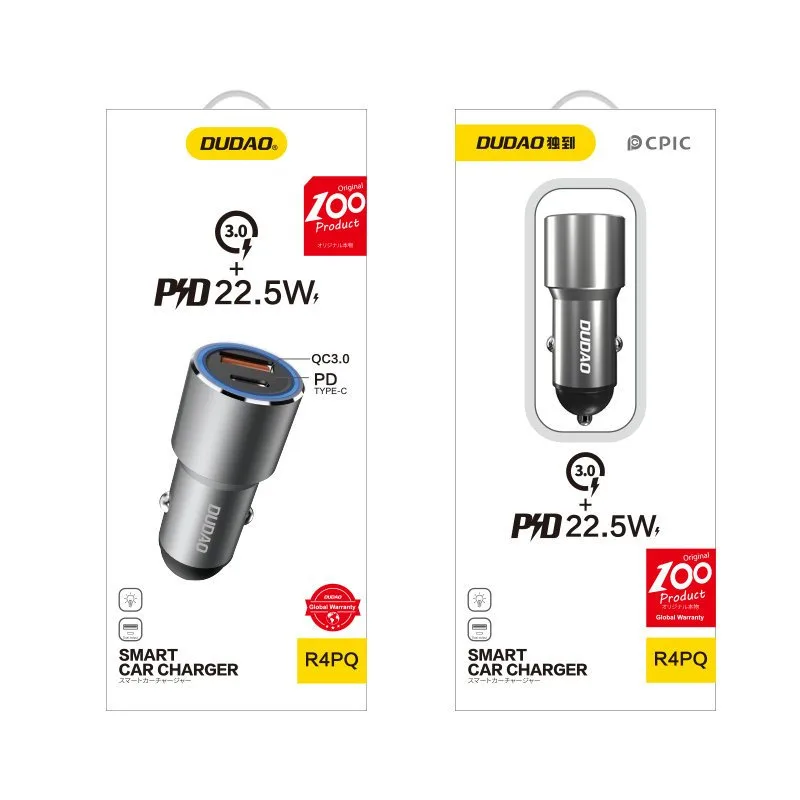 USB-A na USB-C PD QC 22,5 W punjač za automobil - sivi 5