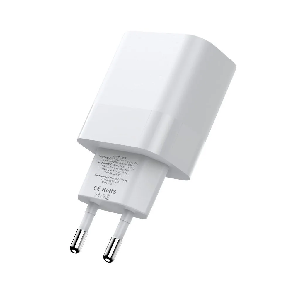 Ładowarka sieciowa C30W USB-C USB-A 30W - biała 6
