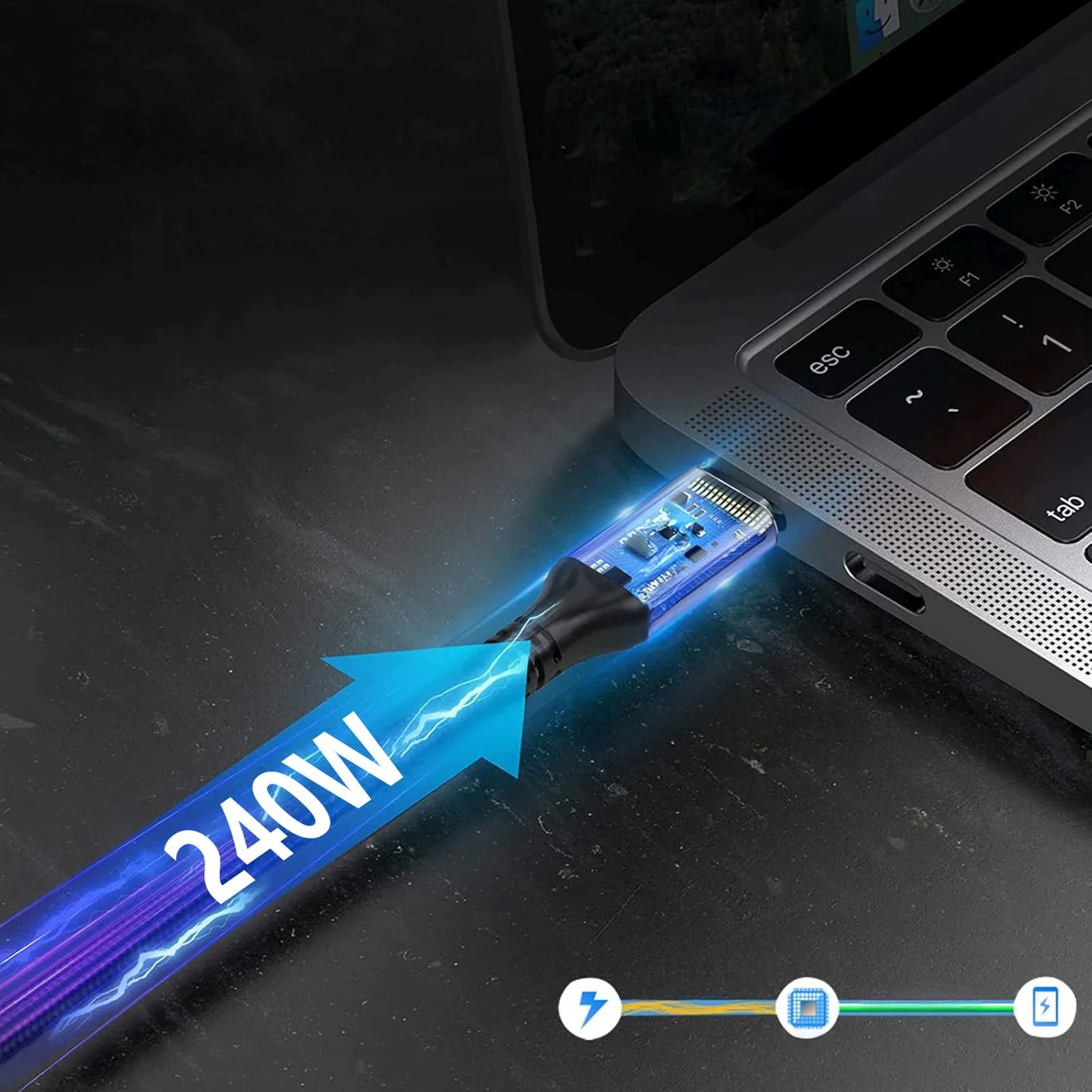 Thunderbolt 4 USB-C kábel 240 W 4K 1,5 m – fekete 8