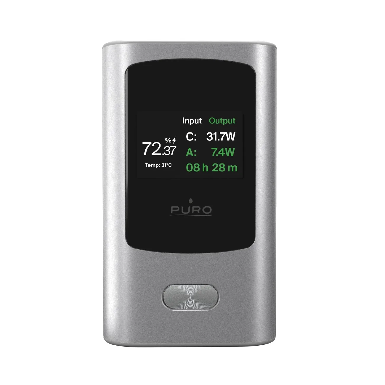 10000 mAh-s powerbank kijelzővel, USB-A és USB-C csatlakozóval, 45 W – szürke