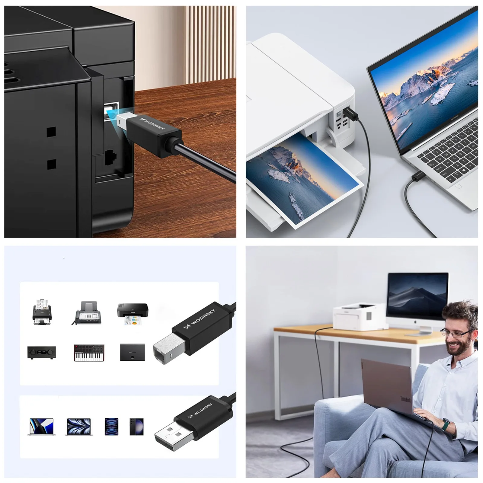 USB-B–USB-A nyomtató-/szkennerkábel, 480 Mbps, 1 m, fekete 10