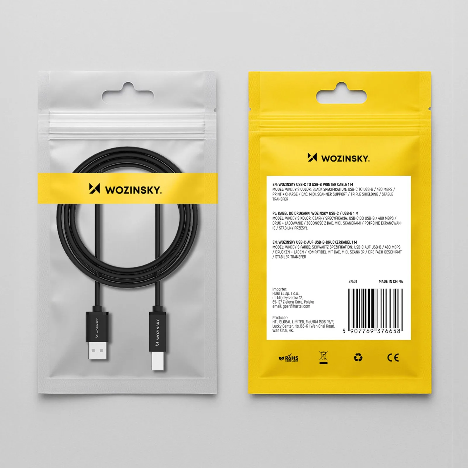USB-B–USB-A nyomtató-/szkennerkábel, 480 Mbps, 1 m, fekete 11