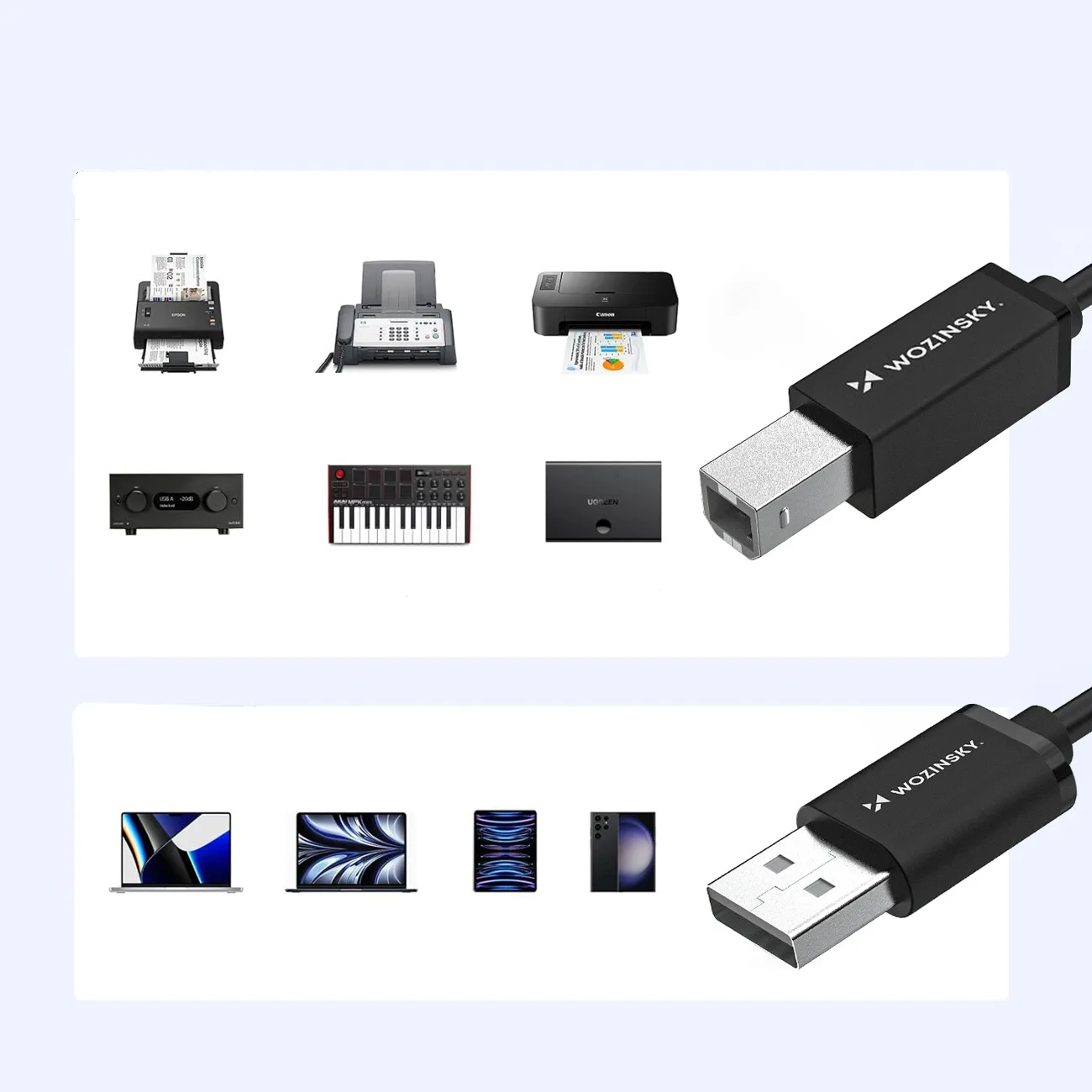 USB-B–USB-A nyomtató-/szkennerkábel, 480 Mbps, 1 m, fekete 7