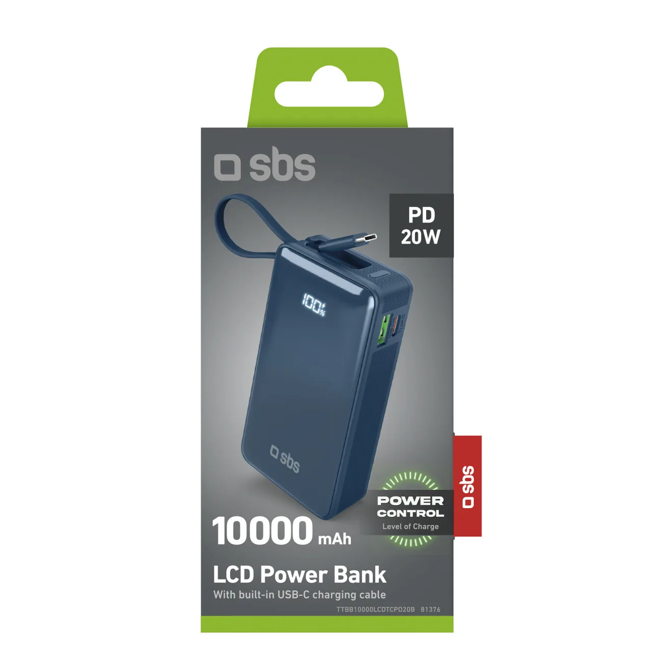 10000mAh USB-A USB-C Power Bank with Built-in Display and 20W USB-C Cable - Dark Gray 2