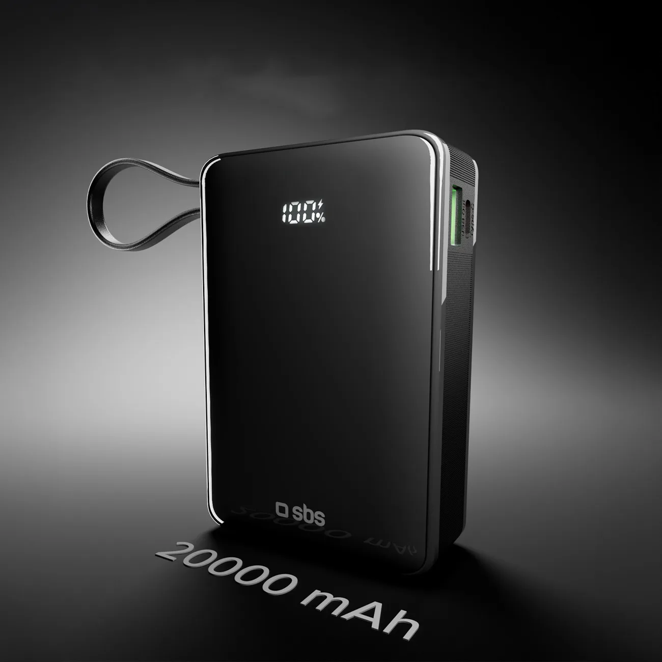 20000 mAh-s USB-A és USB-C power bank beépített kijelzővel és 20 W-os USB-C kábellel – fekete 10