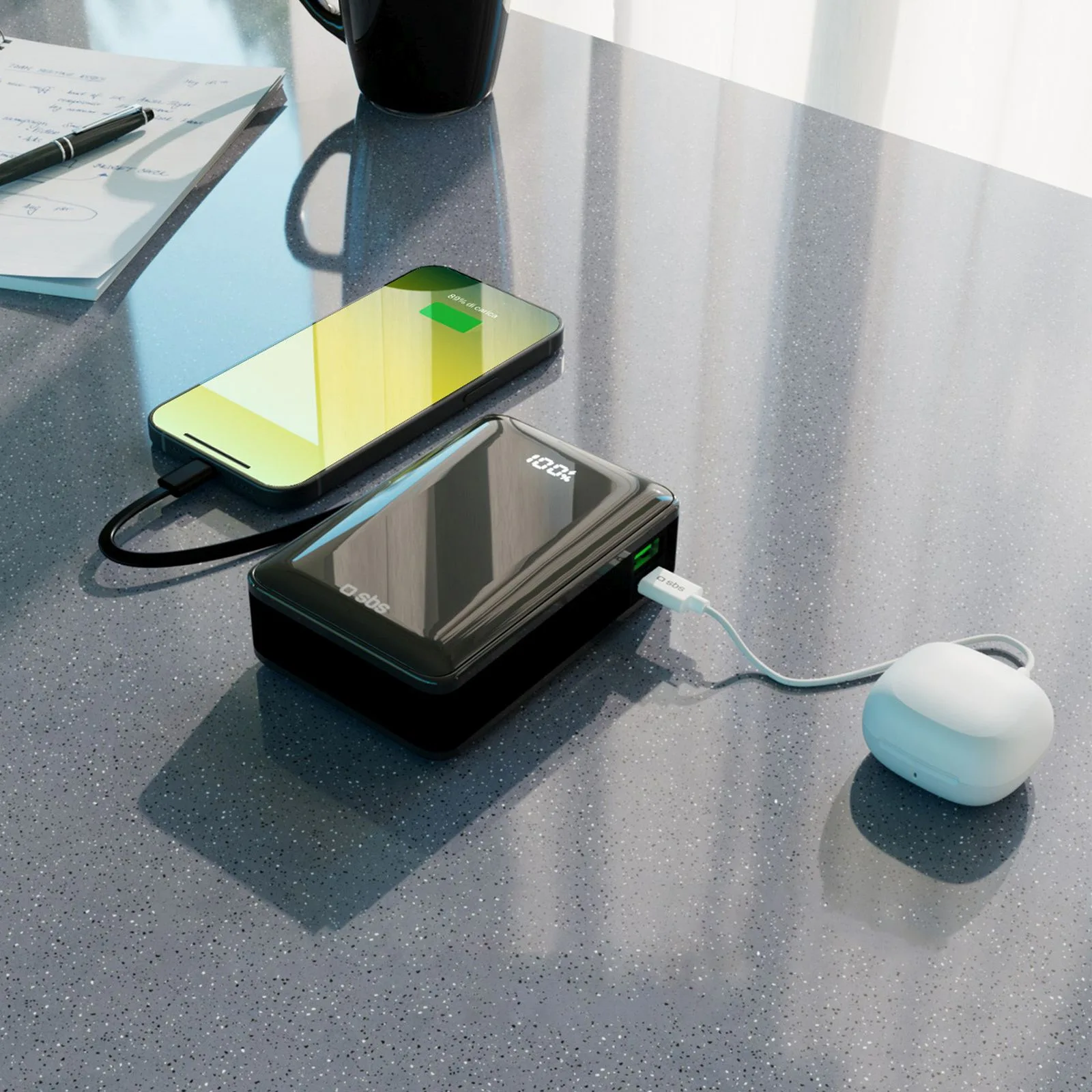 20000 mAh-s USB-A és USB-C power bank beépített kijelzővel és 20 W-os USB-C kábellel – fekete 11