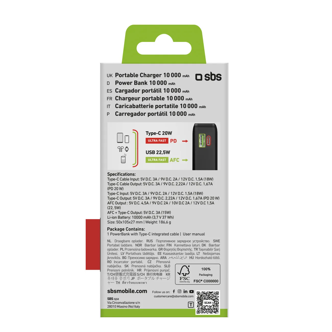 20000 mAh-s USB-A és USB-C power bank beépített kijelzővel és 20 W-os USB-C kábellel – fekete 3