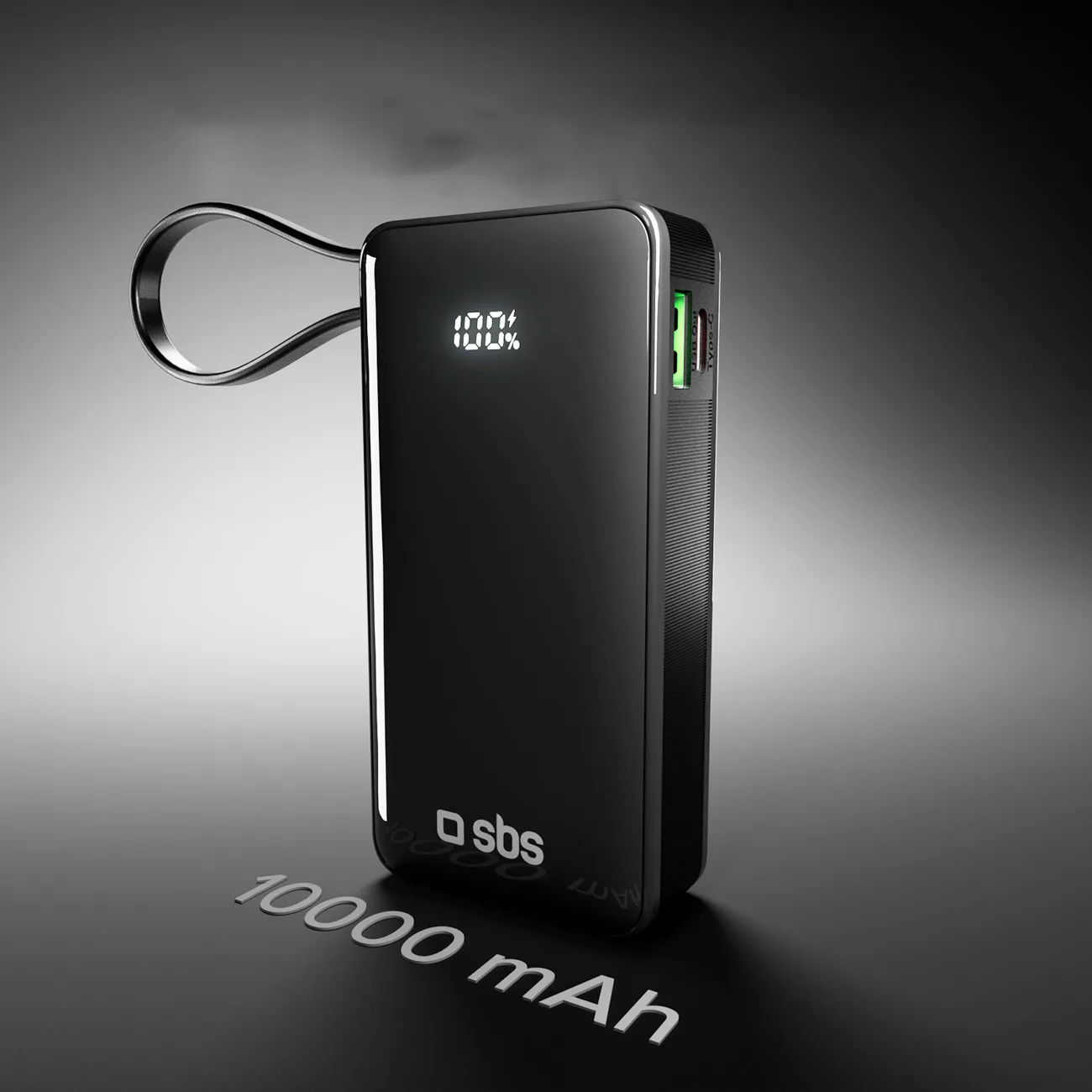 Power bank 10000mAh USB-A USB-C s ugrađenim zaslonom i kabelom USB-C 20W - crna 10