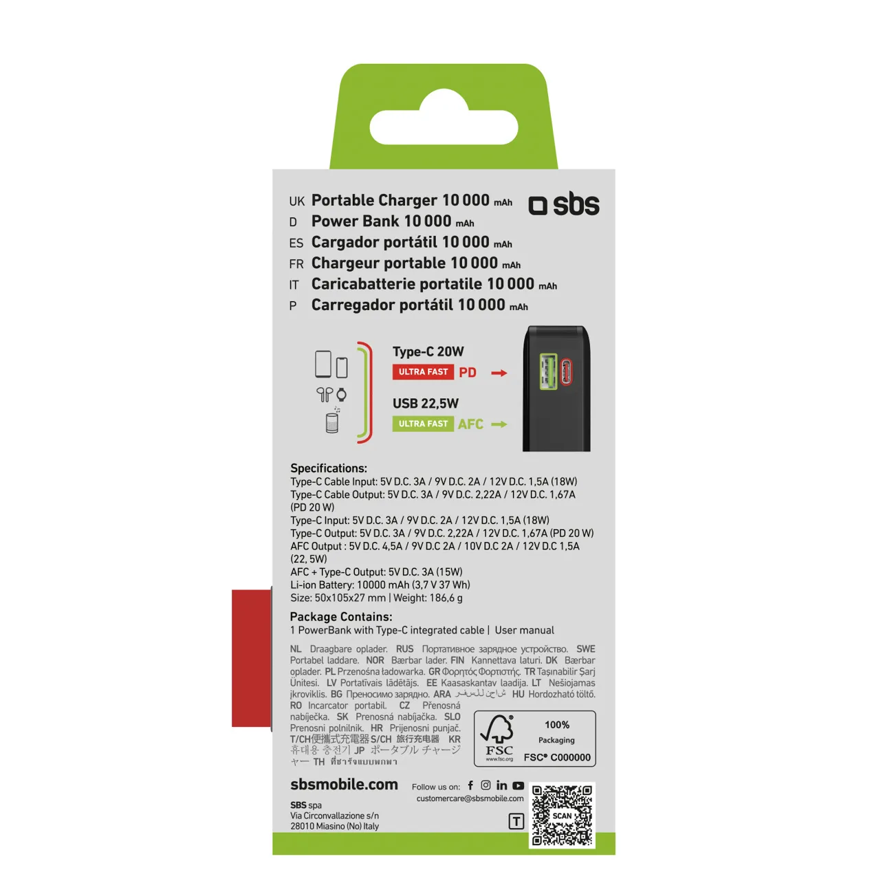 Power bank 10000mAh USB-A USB-C s ugrađenim zaslonom i kabelom USB-C 20W - crna 3