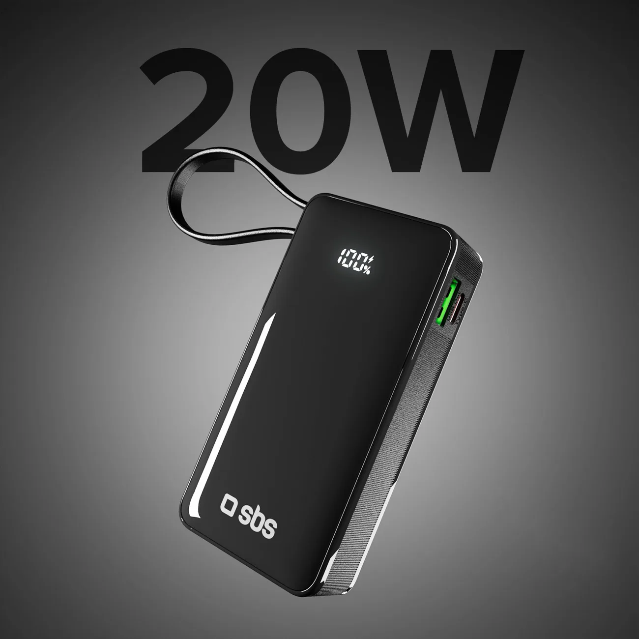 Power bank 10000mAh USB-A USB-C s ugrađenim zaslonom i kabelom USB-C 20W - crna 4