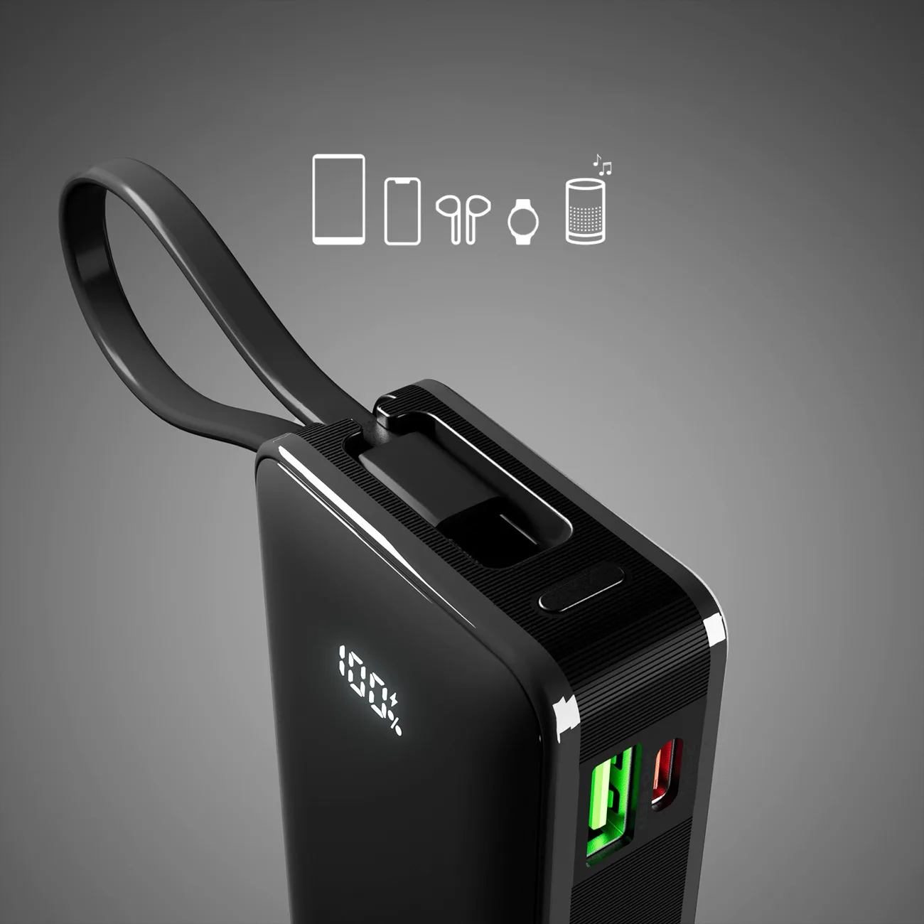 Power bank 10000mAh USB-A USB-C s ugrađenim zaslonom i kabelom USB-C 20W - crna 6