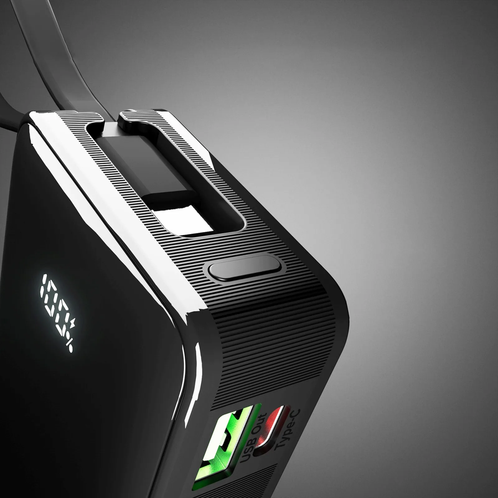 Power bank 10000mAh USB-A USB-C s ugrađenim zaslonom i kabelom USB-C 20W - crna 9