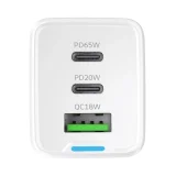 Încărcător de perete GaN USB-A la USB-C cu cablu USB-C, 65 W - Alb 4