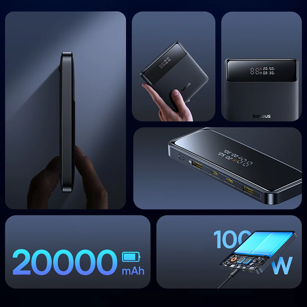 Blade H1 20000mAh Powerbank mit Display, USB-A, USB-C, 100W – Schwarz 11