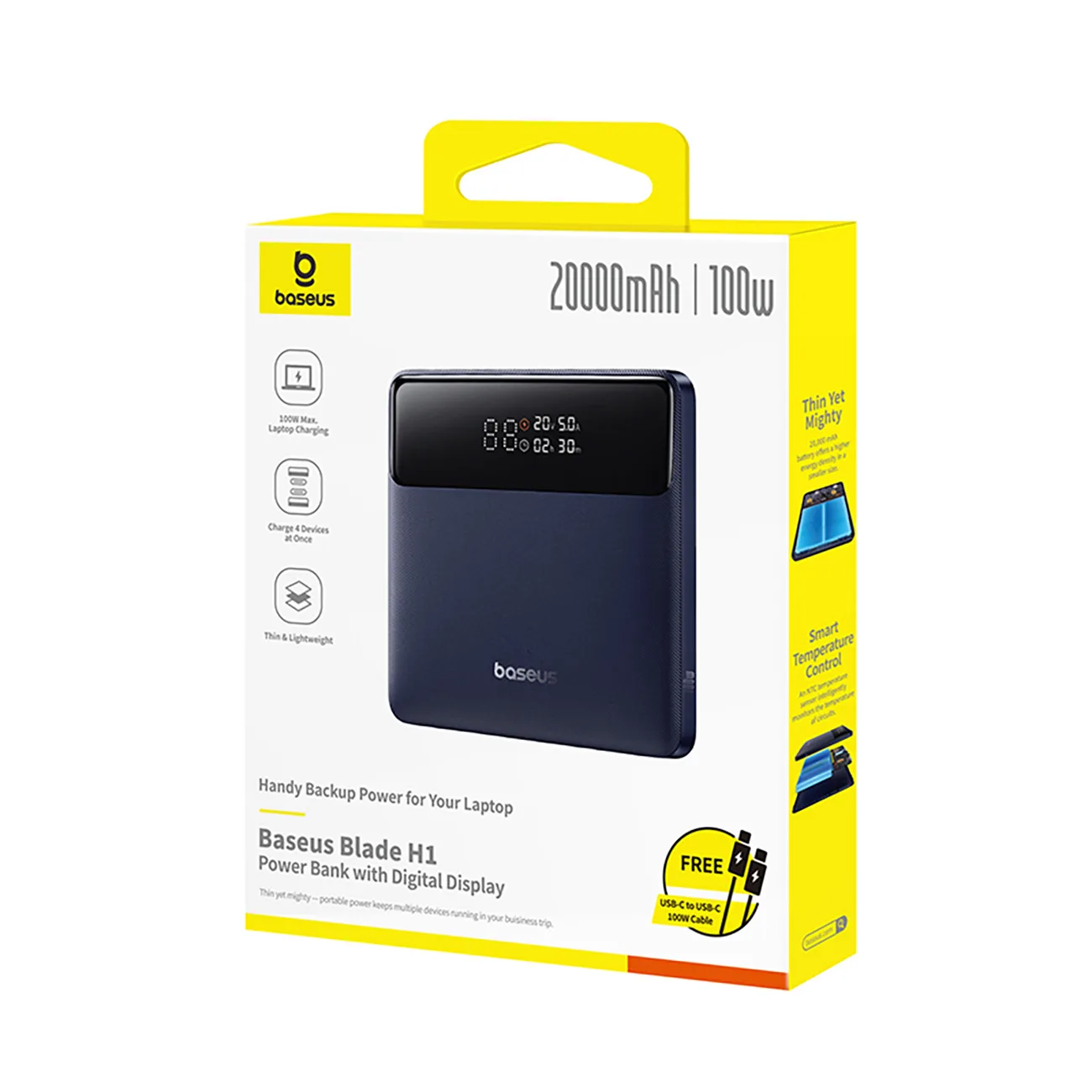 Blade H1 20000mAh Powerbank mit Display, USB-A, USB-C, 100W – Schwarz 7