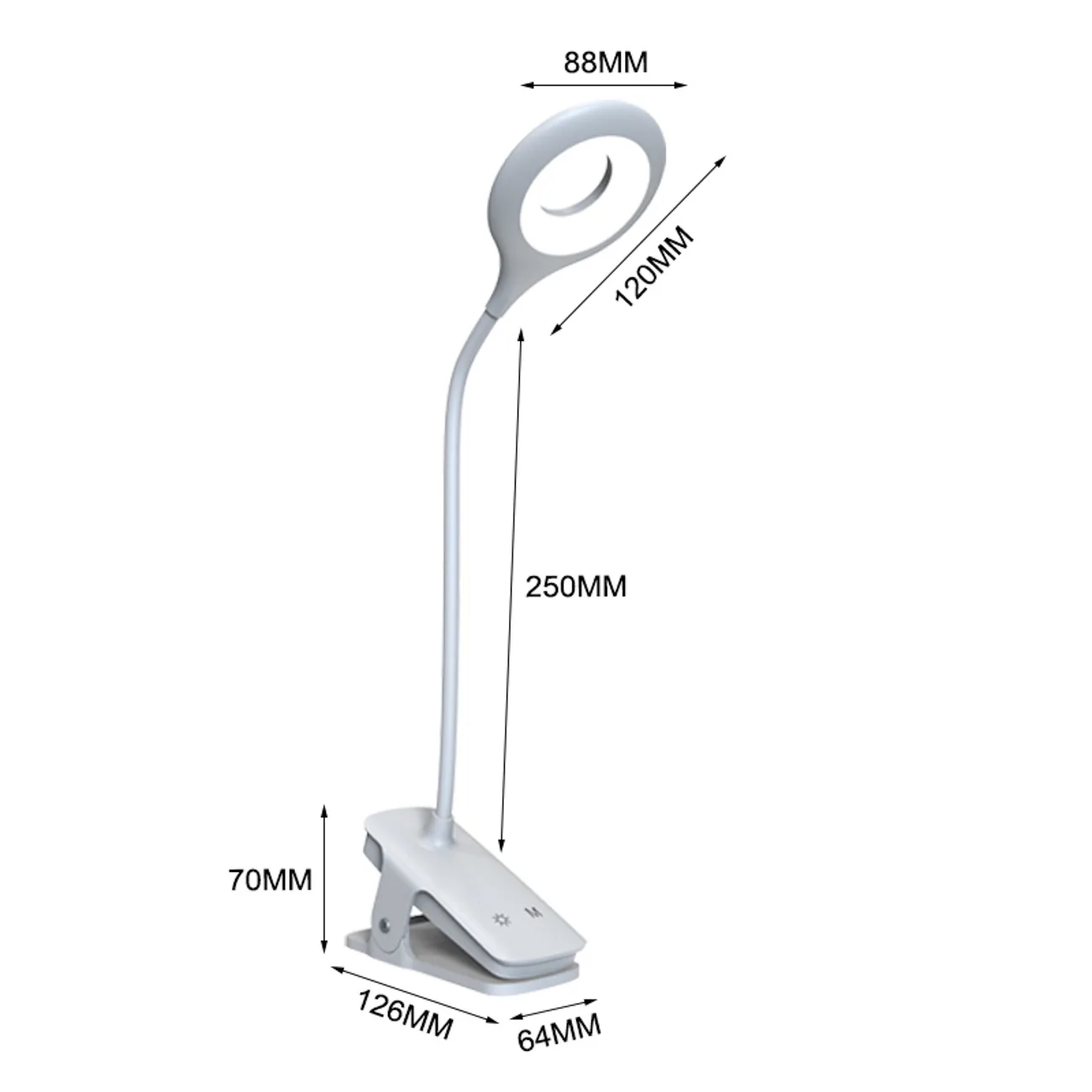 Mini vezeték nélküli LED olvasólámpa kapcsokkal és USB-C kábellel, 80 lm - fehér