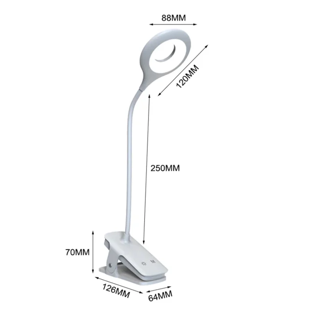 Mini vezeték nélküli LED olvasólámpa kapcsokkal és USB-C kábellel, 80 lm - fehér