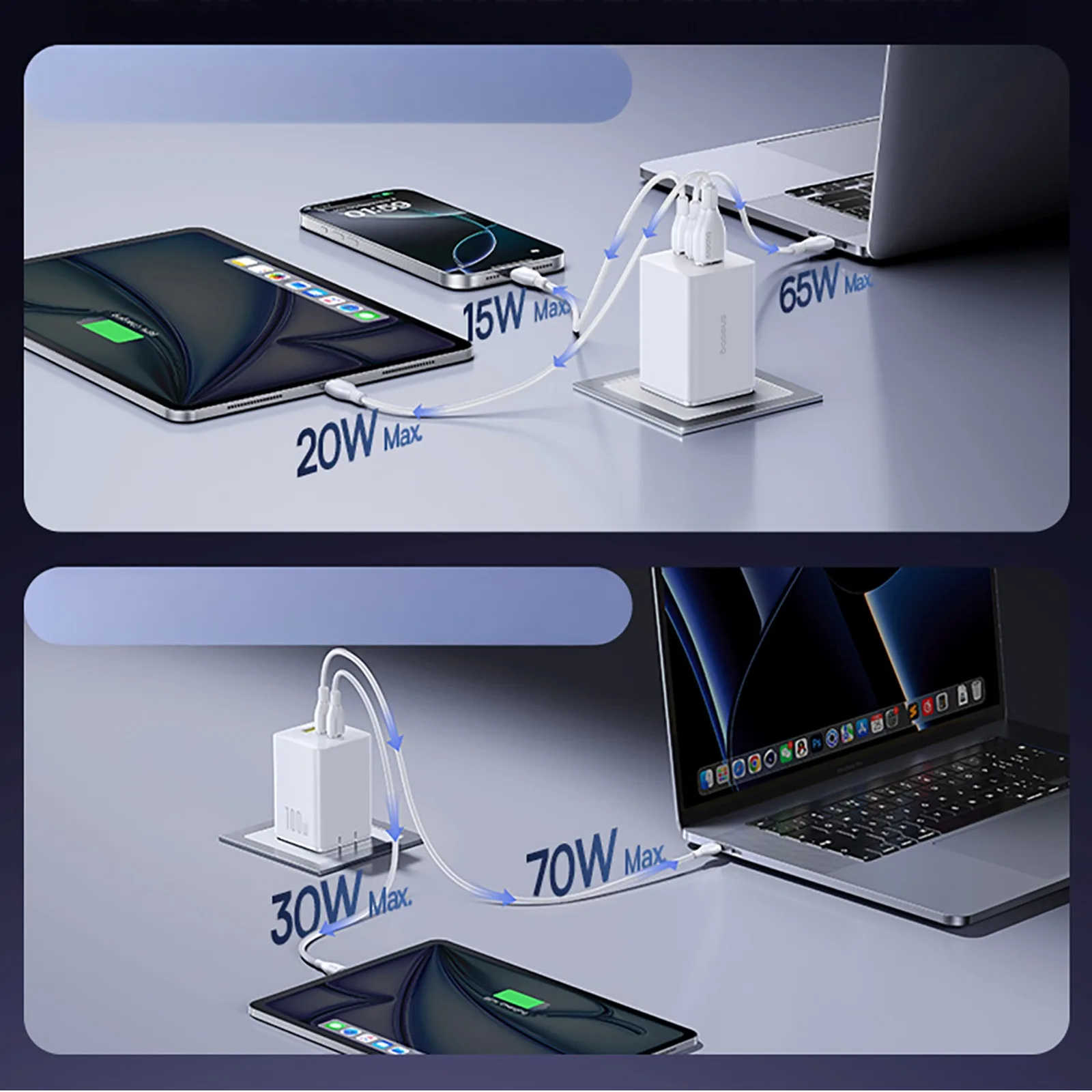 EnerFill FE11 2x USB-C USB-A 100 W nabíjačka do zásuvky – biela 5