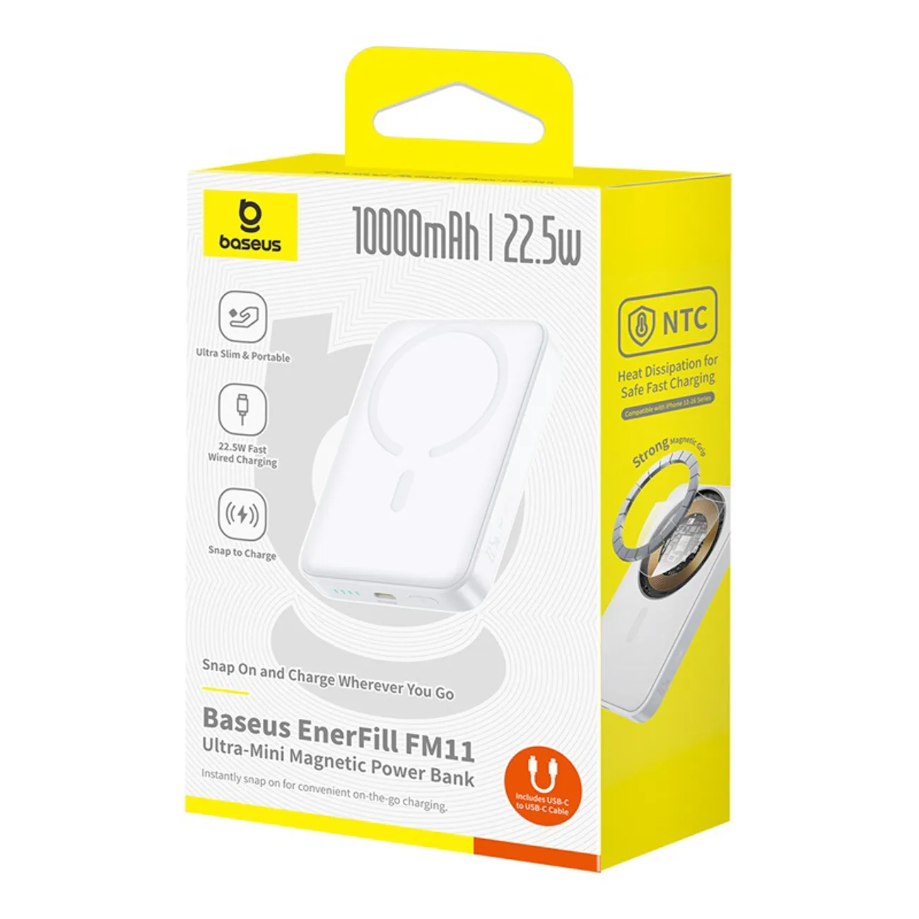 Powerbank bezprzewodowy EnerFill FM11 10000mAh 22.5W MagSafe z kablem USB-C 30cm - biały 6