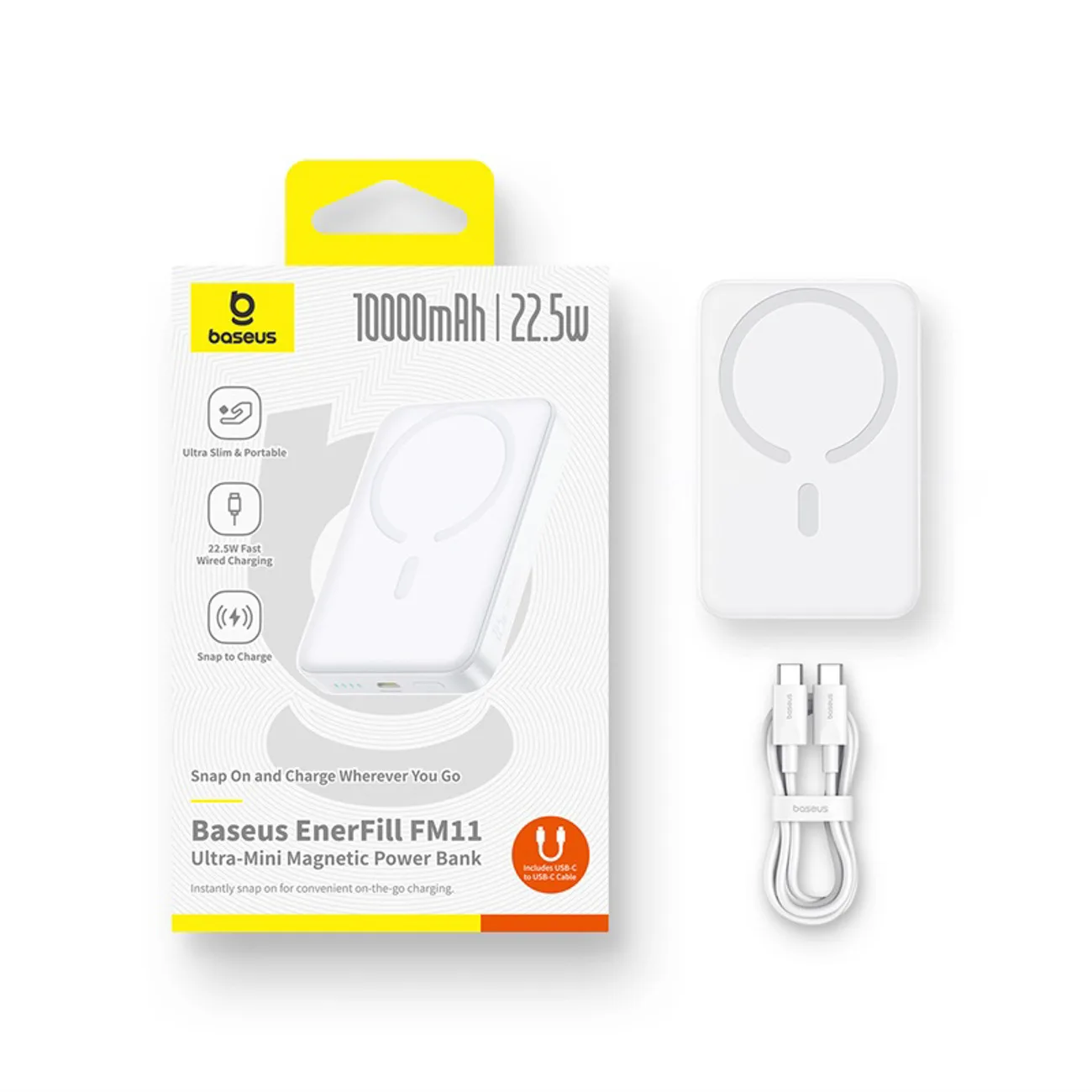 Powerbank bezprzewodowy EnerFill FM11 10000mAh 22.5W MagSafe z kablem USB-C 30cm - biały 8