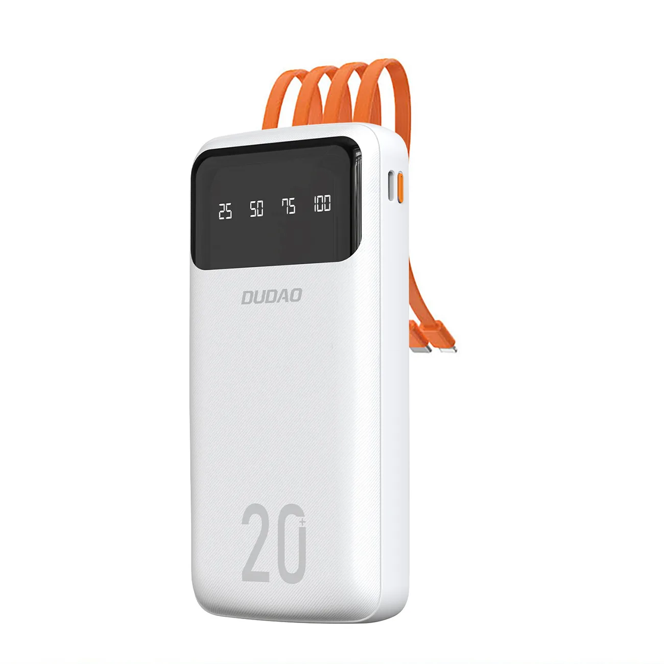 Powerbank K6Pro+ 20000mAh z wbudowanymi kablami USB-C microUSB iPhone Lightning - biały Powerbank K6Pro+ 20000mAh z wbudowanymi kablami USB-C microUSB iPhone Lightning - biały