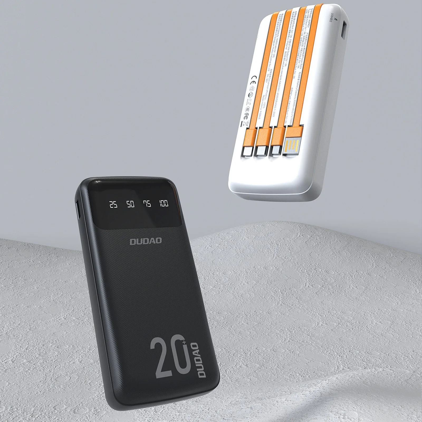 Powerbank K6Pro+ 20000mAh z wbudowanymi kablami USB-C microUSB iPhone Lightning - biały 6