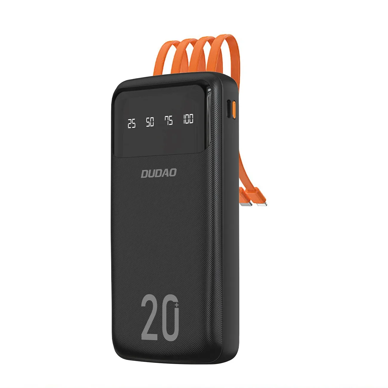 K6Pro+ 20000mAh Power Bank s ugrađenim USB-C, microUSB i iPhone Lightning kabelima - crna