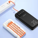 K6Pro+ 20000mAh Power Bank s ugrađenim USB-C, microUSB i iPhone Lightning kabelima - crna 2