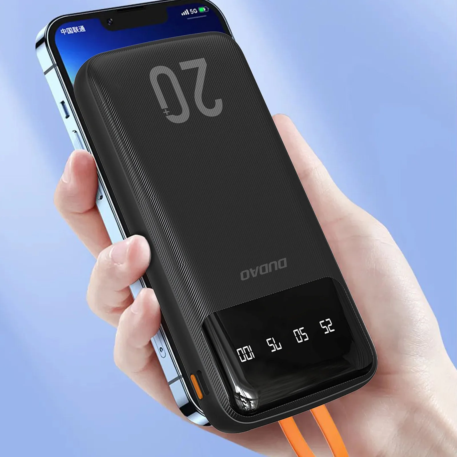 Powerbanka K6Pro+ 20000 mAh s integrovanými káblami USB-C, microUSB a iPhone Lightning – čierna 4