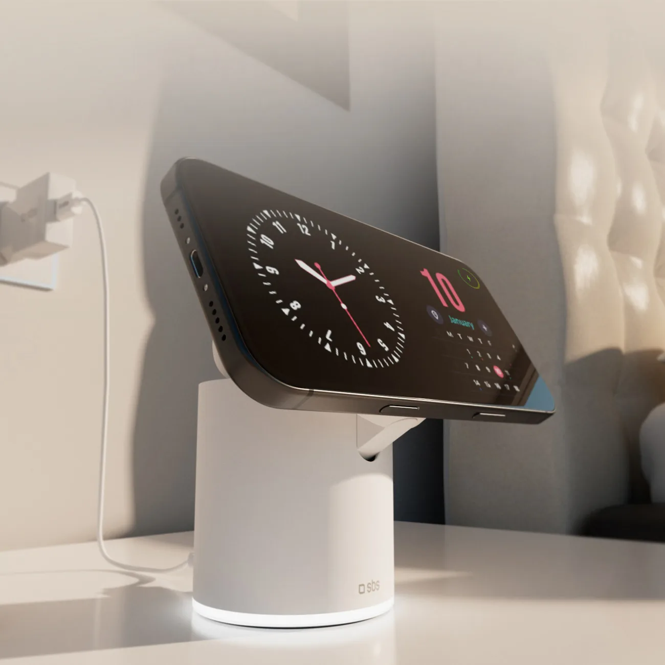 Bezdrôtová magnetická nabíjacie stanica 2 v 1 pre smartfóny a slúchadlá – biela 6