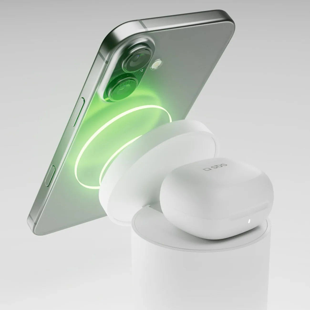 Bezdrôtová magnetická nabíjacie stanica 2 v 1 pre smartfóny a slúchadlá – biela 7