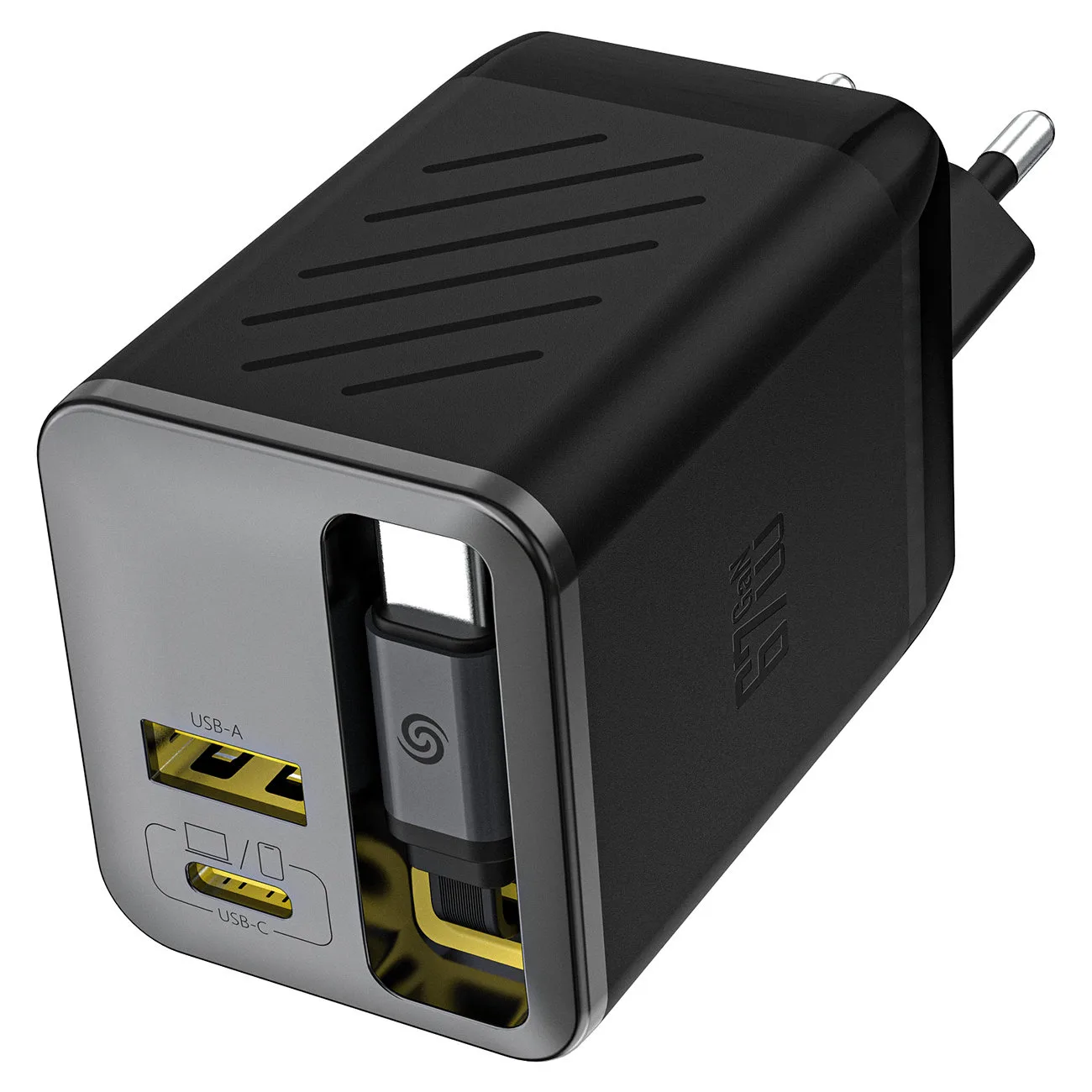67-W-GaN-Wandladegerät (USB-A auf USB-C) mit einziehbarem USB-C-PD-QC-Kabel – Schwarz 2