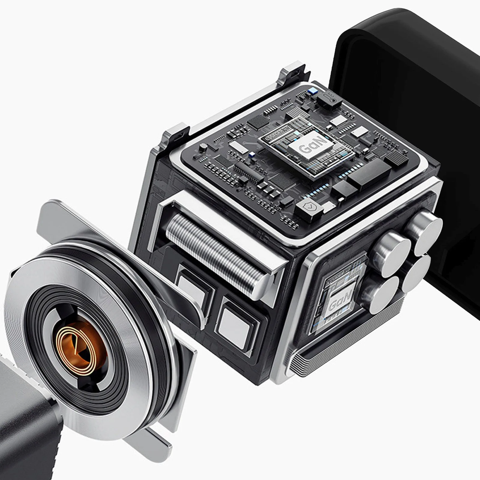 67-W-GaN-Wandladegerät (USB-A auf USB-C) mit einziehbarem USB-C-PD-QC-Kabel – Schwarz 8