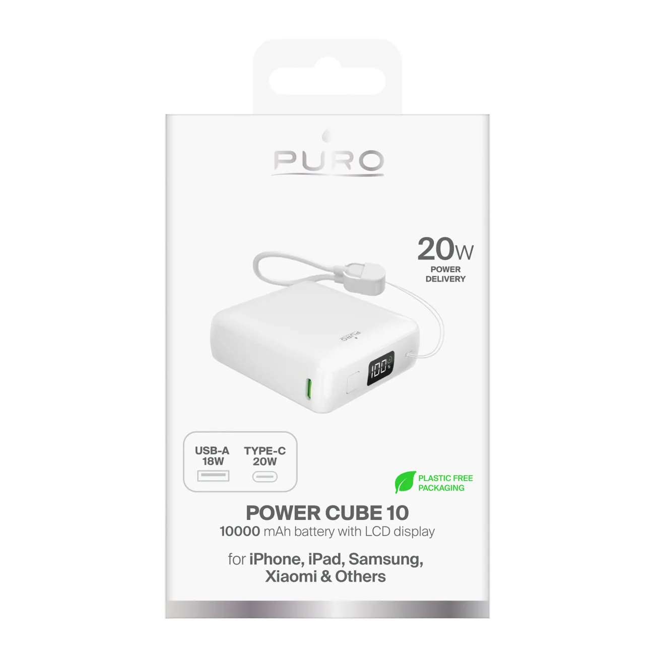10000mAh USB-A USB-C Power Bank s ugrađenim zaslonom i 20W USB-C kabelom - bijela 2