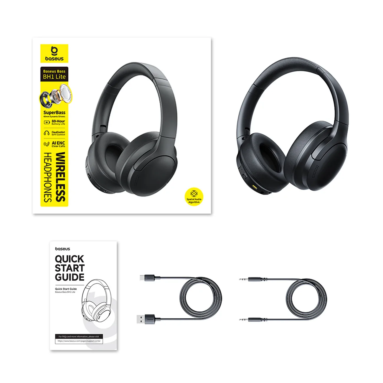 BH1 Bluetooth wireless over-ear headphones with powerful bass - black 3