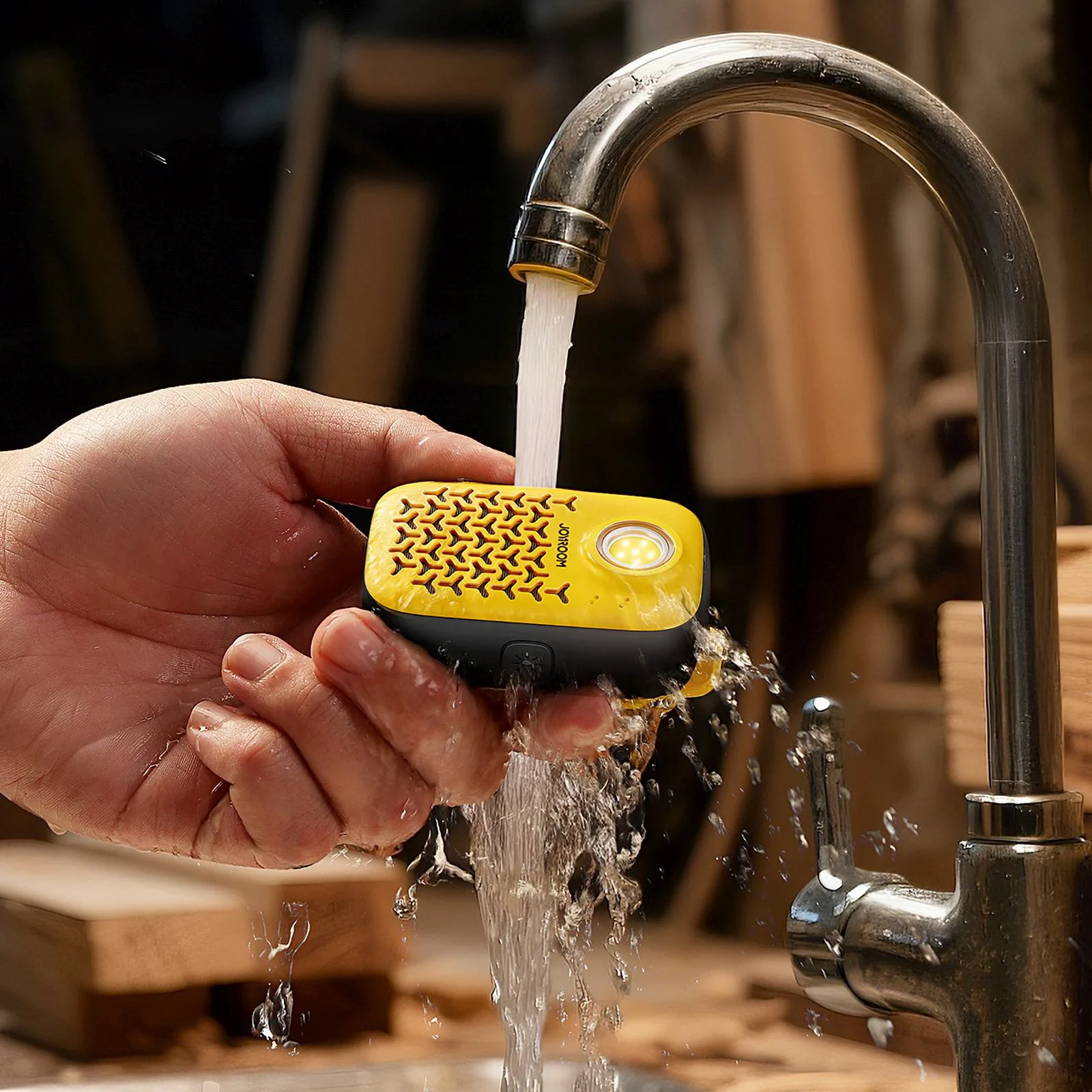 Difuzor portabil cu lanternă, magnet, clemă și Bluetooth, IP67 - galben 11