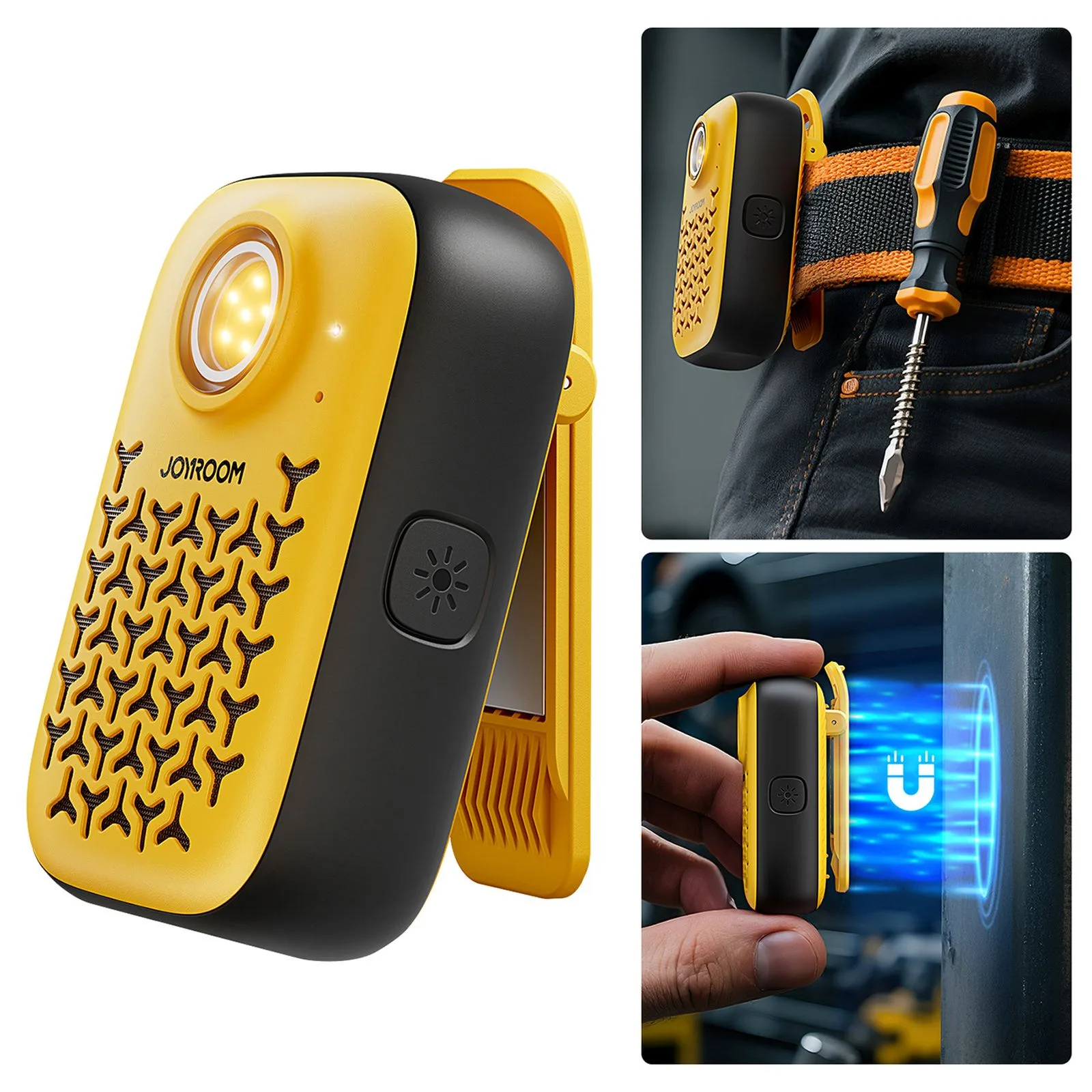 Difuzor portabil cu lanternă, magnet, clemă și Bluetooth, IP67 - galben 4