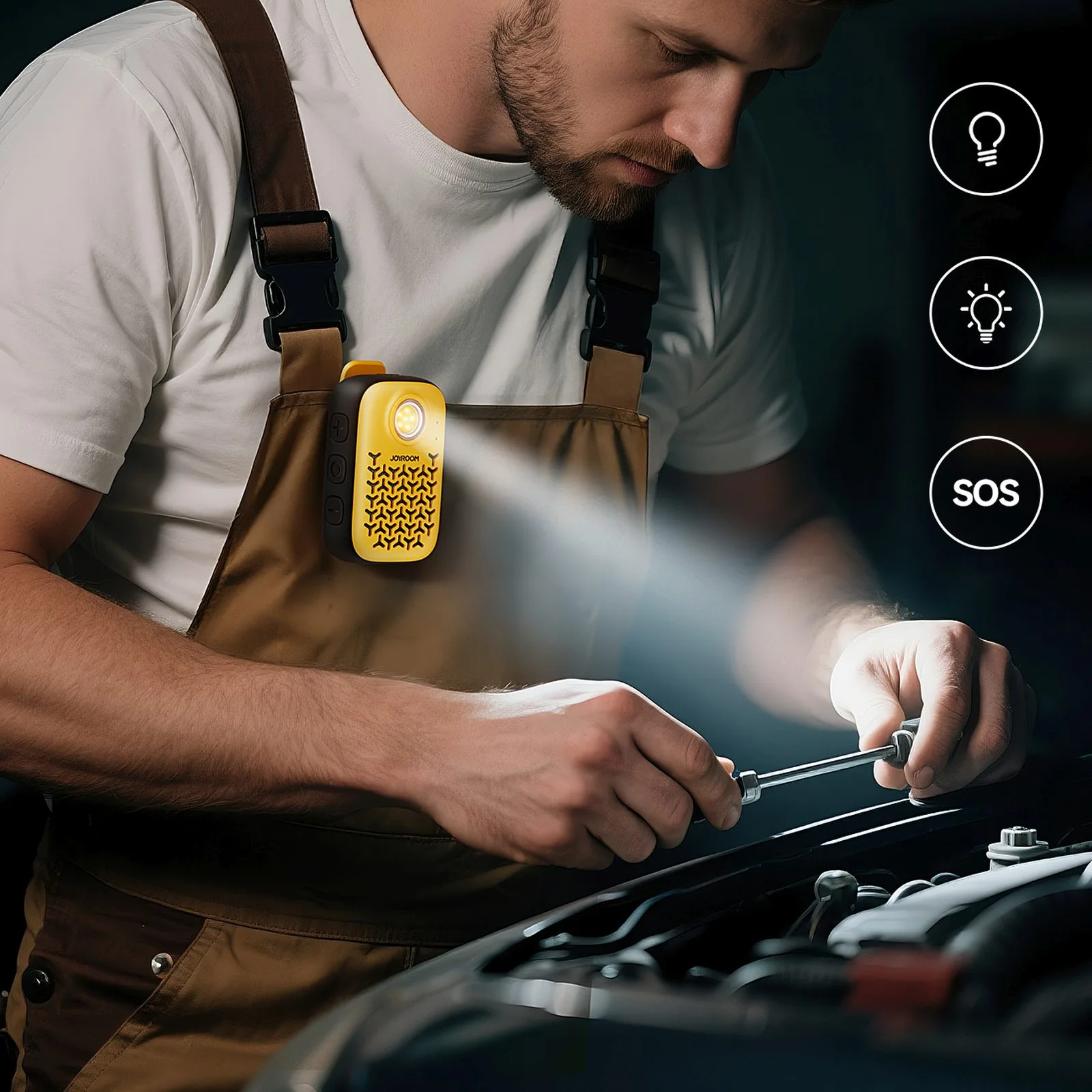 Difuzor portabil cu lanternă, magnet, clemă și Bluetooth, IP67 - galben 8