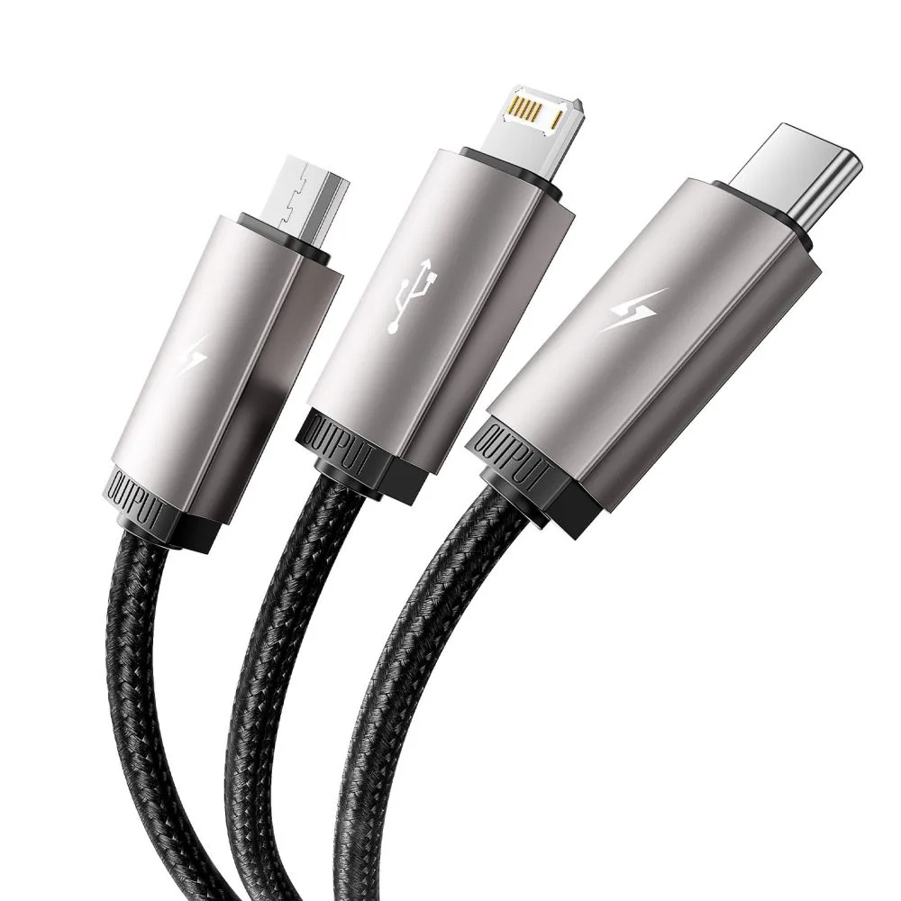3-in-1 USB-A to Lightning / USB-C / micro USB Cable, 1 m, Gray 4
