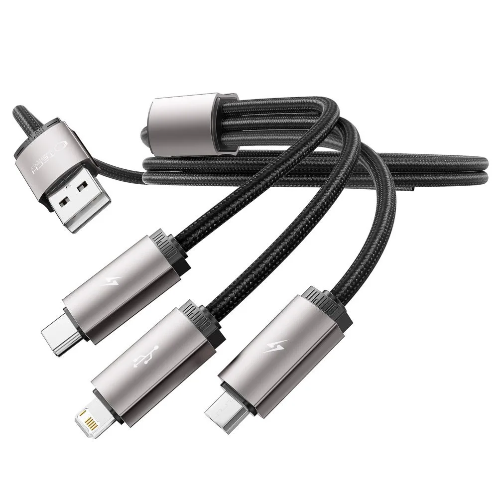 3-in-1 USB-A to Lightning / USB-C / micro USB Cable, 1 m, Gray 5