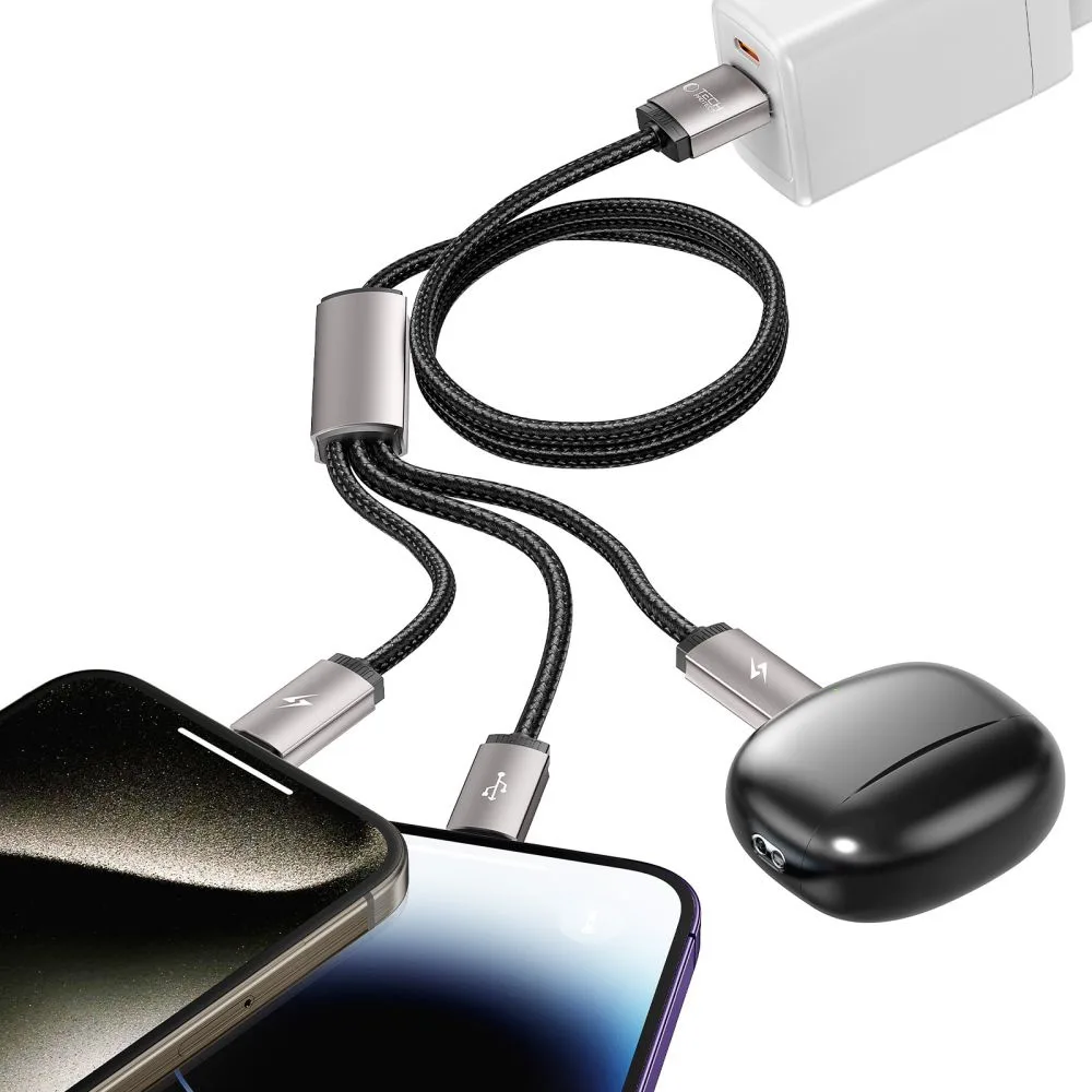 3-in-1 USB-A to Lightning / USB-C / micro USB Cable, 1 m, Gray 6