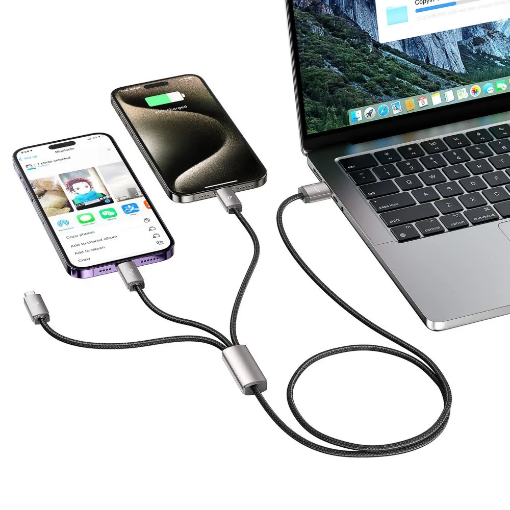 3-in-1 USB-A to Lightning / USB-C / micro USB Cable, 1 m, Gray 7