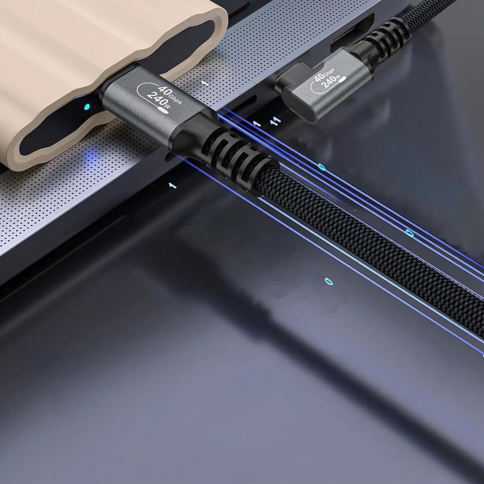 240 W-os, 1,5 m-es, 4K USB-C – Thunderbolt 4 szögletes kábel – fekete 9