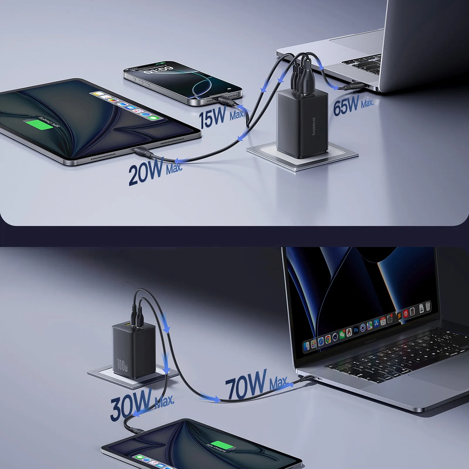 Ładowarka sieciowa USB-A USB-C EnerFill FE11 100W - czarna 5