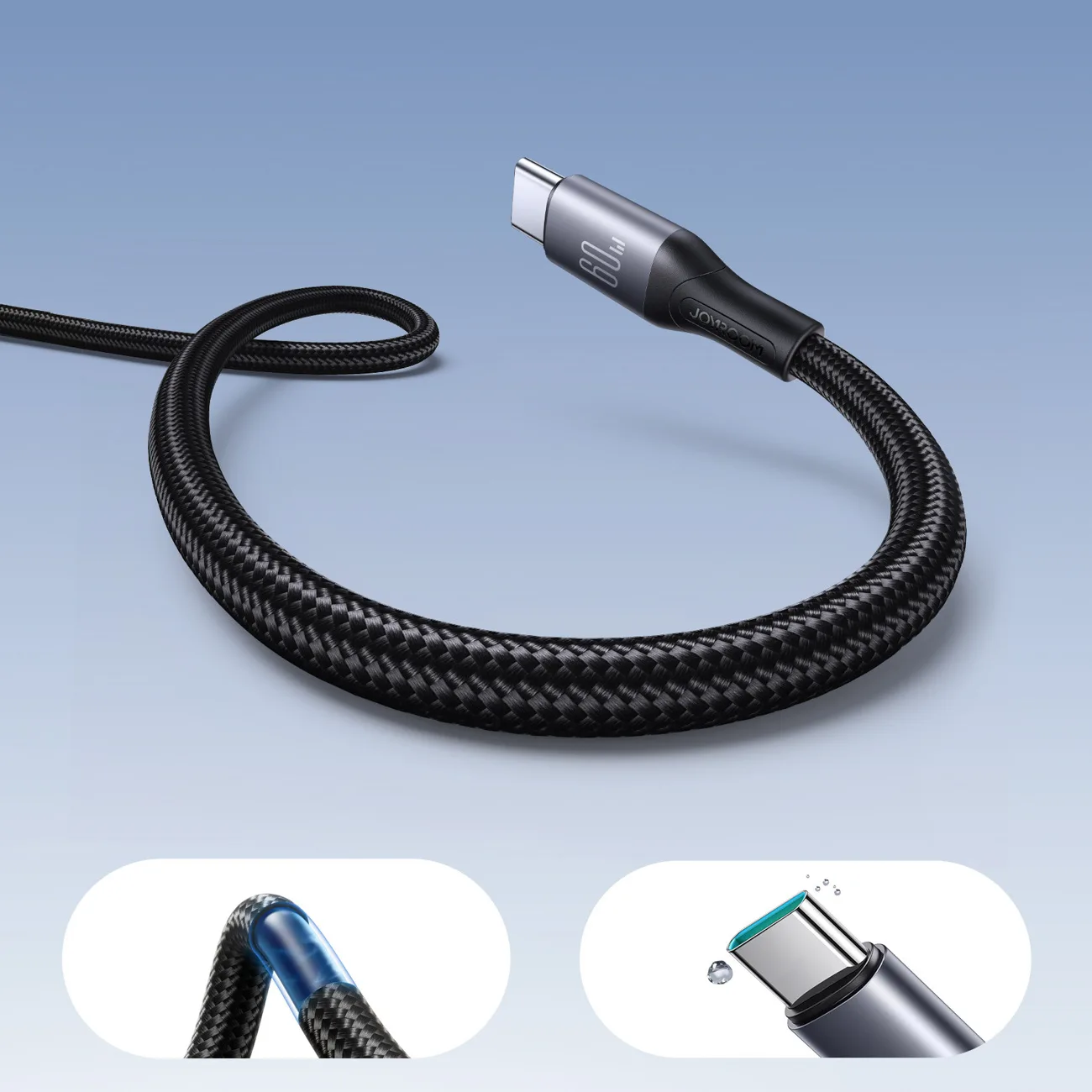 Cablu USB-C împletit S-A28, 60 W, 2 m - negru 7