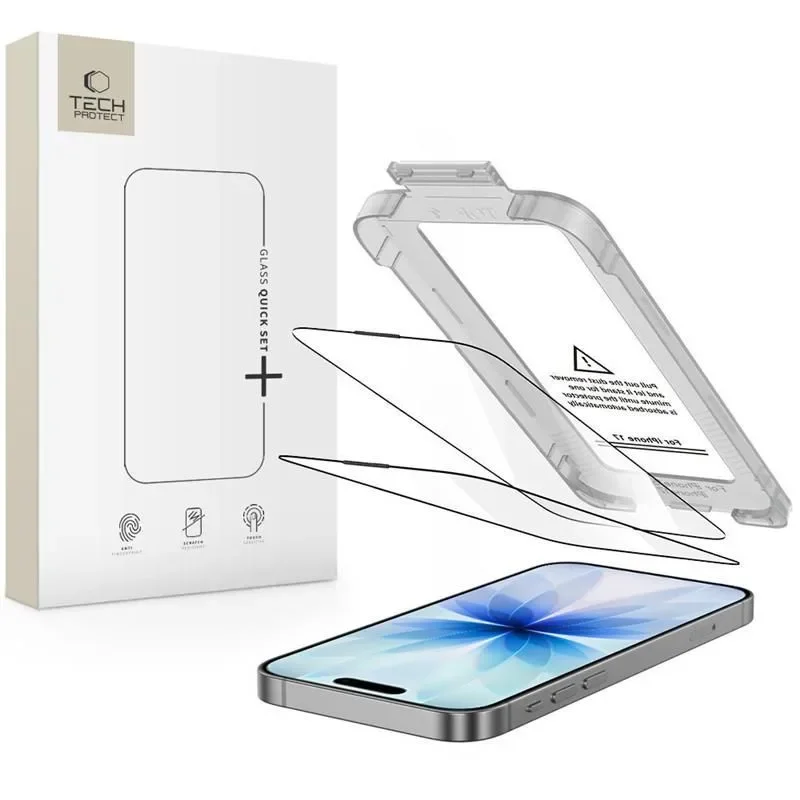 Tempered glass for iPhone 17 with Quick Set+ applicator, black - 2 pcs. Tempered glass for iPhone 17 with Quick Set+ applicator, black - 2 pcs.